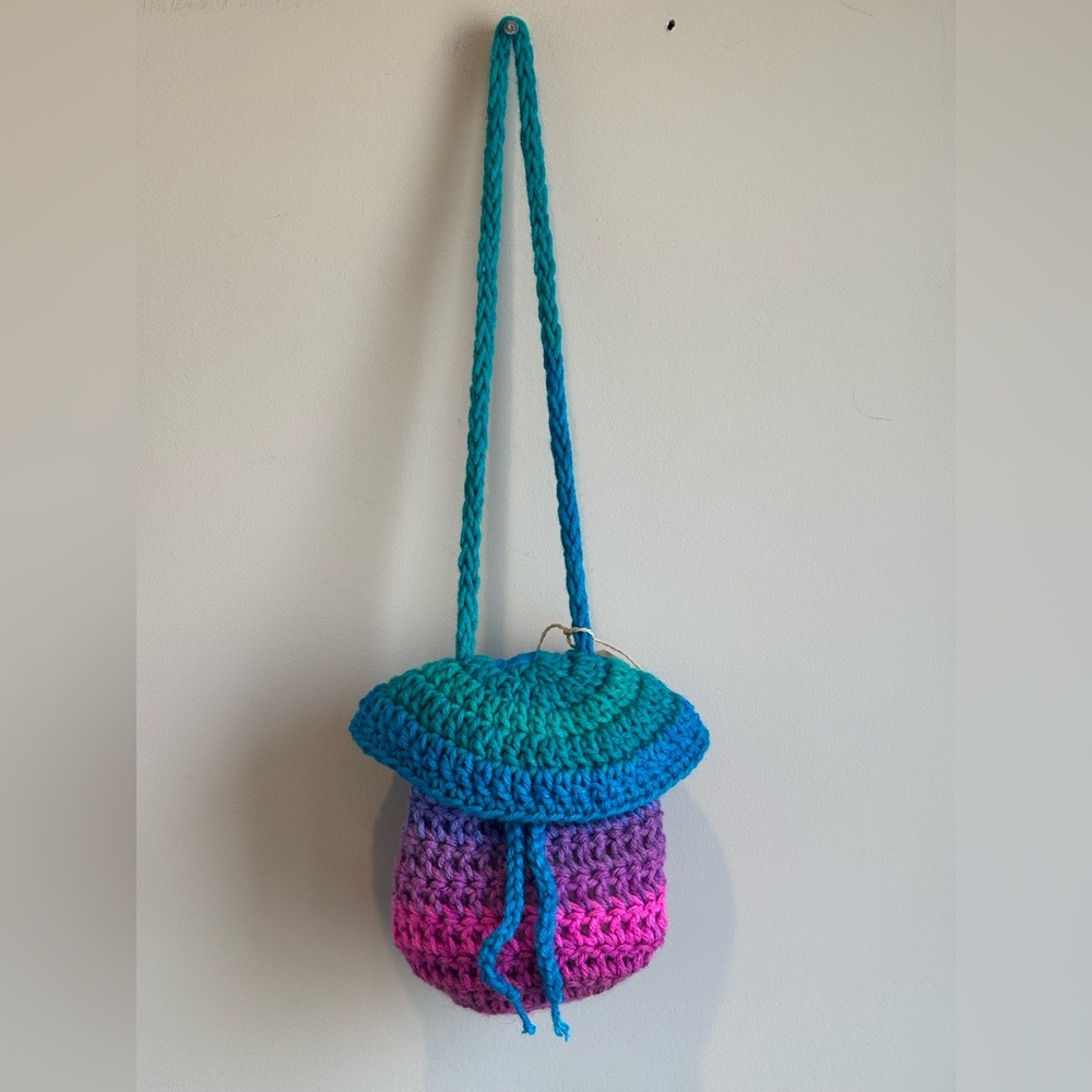 Handmade crocheted kids mushroom purse..great gift idea!